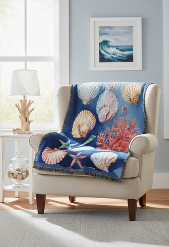 Color Of The Ocean Woven Cotton Throw Blanket