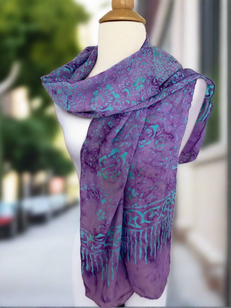 Pashmina Corp Women’s Cashmere Silk Blend Scarf – Paisley Purple Blue, 78″ X 25″ – Fringe Edge