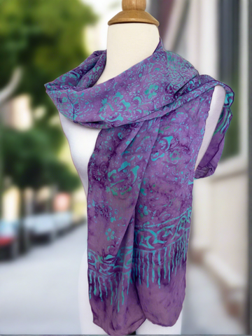 Handmade Batik Rayon Scarf - Purple-Blue-Green