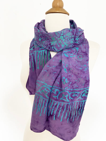 Handmade Batik Rayon Scarf - Purple-Blue-Green