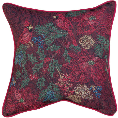 Embroidered Holiday Red Tapestry Pillow - Holiday Motif