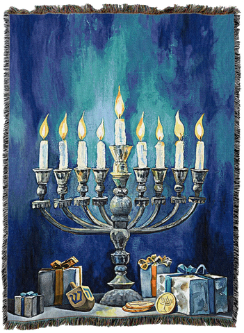 Festive of Lights The Hanukkah Menorah & Gifts Woven Cotton Throw