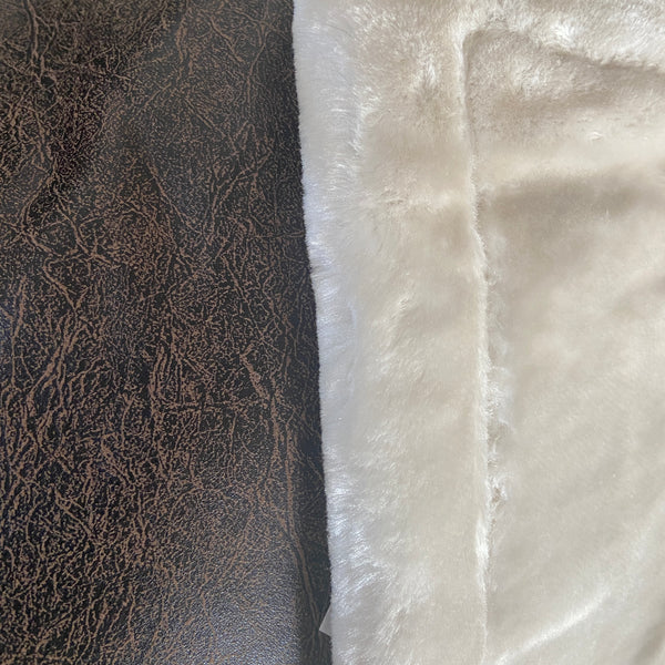 Vintage Brown Faux Leather Throw Blanket w/Pearl Faux Fur|Decorating Option