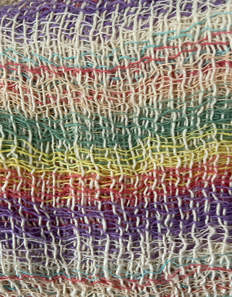 Handwoven Open Weave Cotton Scarf - Multi  Purple, Cream, Salmon,Yellow
