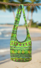 Women's Boho Elephant Canvas Sling Backpack - Crossbody Bag, Green Grey, 9x13.5x5.5 Inches - View #4