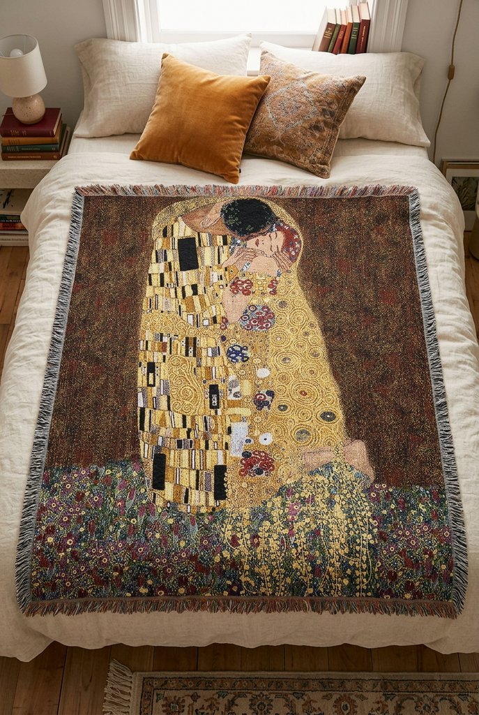 Gustav Klimt© The Kiss Woven Cotton Throw Blanket