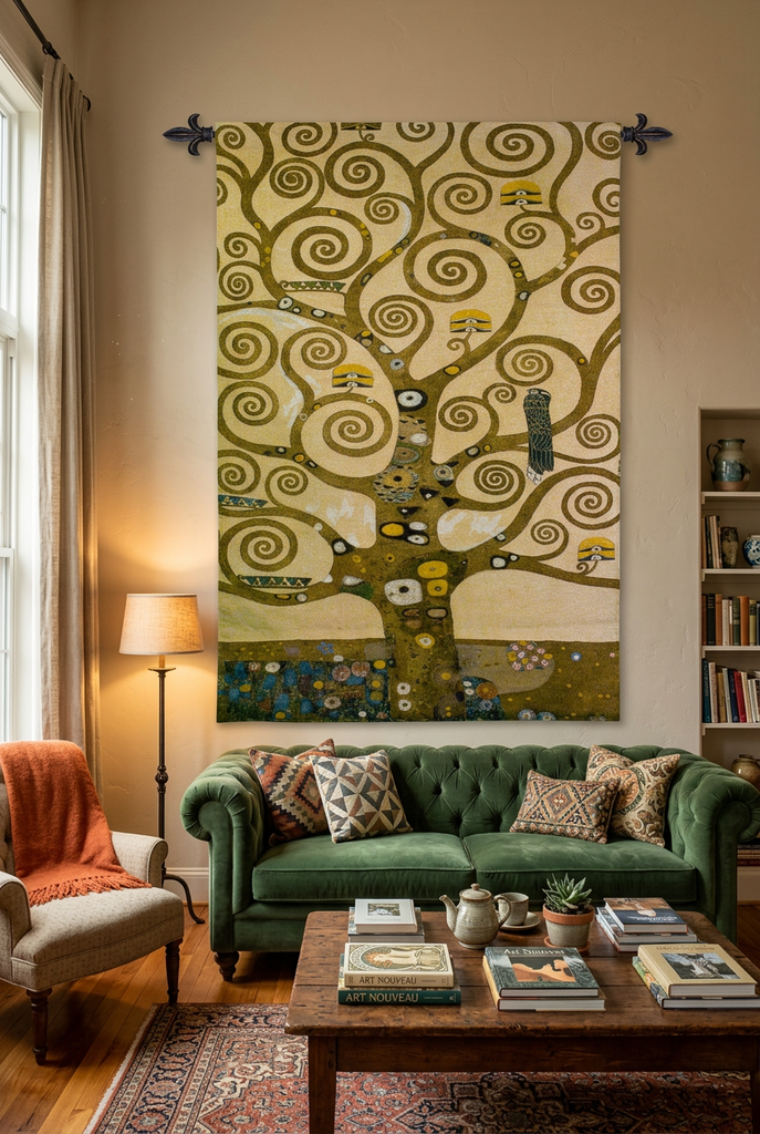 Gustav Klimt© Tree of Life Wall Tapestry w/Gold Embellishment