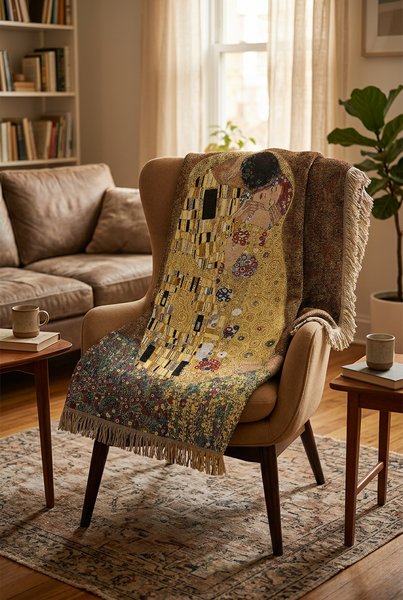 Gustav Klimt© The Kiss Woven Cotton Throw Blanket