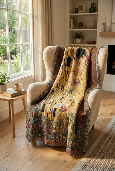 Gustav Klimt© The Kiss Woven Cotton Throw Blanket
