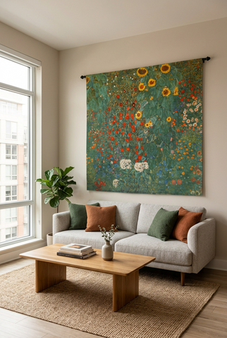 Gustav Klimt© Farm Garden With Sunflowers Wall Tapestry|3 Sizes