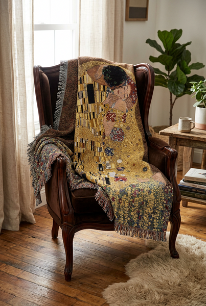 Gustav Klimt© The Kiss Woven Cotton Throw Blanket