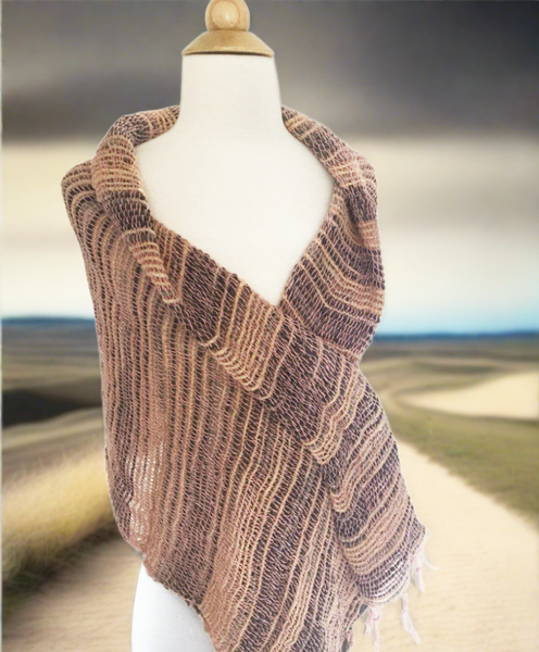 Handwoven Open Weave Cotton Scarf - Brown-Wheat Pink