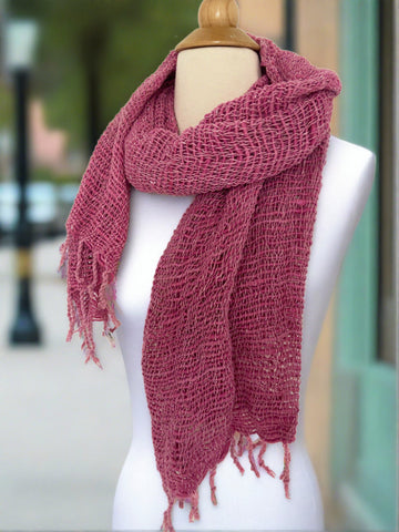 Handwoven Open Cotton Weave Scarf - Pink