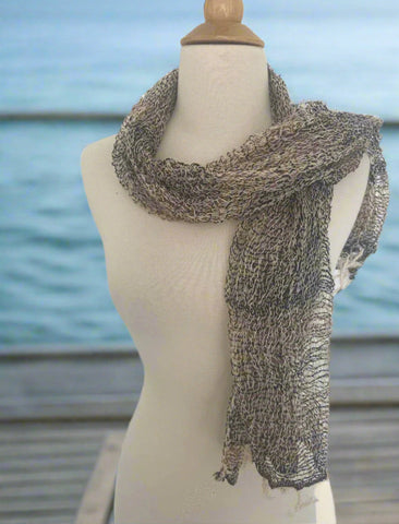 Handwoven Open Weave Cotton Scarf - Multi Black-Brown-Ivory