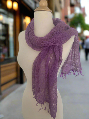 Handwoven Open Weave Cotton Scarf - Chinese Violet