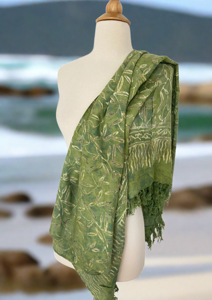 Batik Rayon Sarong with Fringed Ends -Fern Taupe