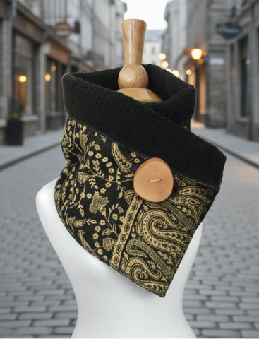 Black Gold Paisley UpCycled Neckwarmer One-of-a-Kind