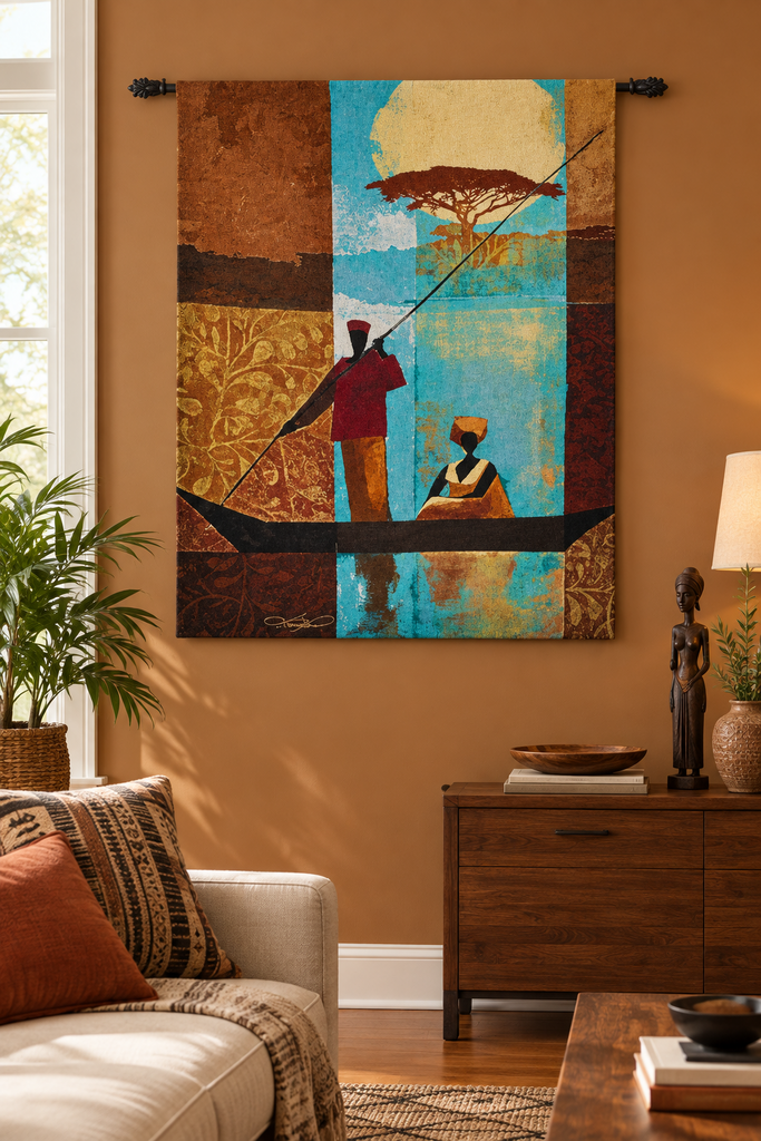 On The River Wall Tapestry by Keith Mallet©