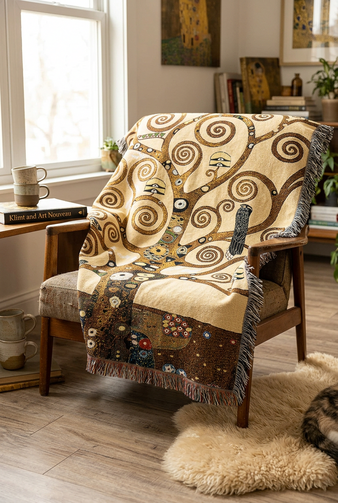 Gustav Klimt© Stoclet Frieze Tree of Life Woven Cotton Throw Blanket
