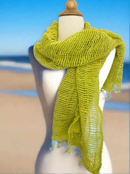 Handwoven Open Weave Cotton Scarf - Lime