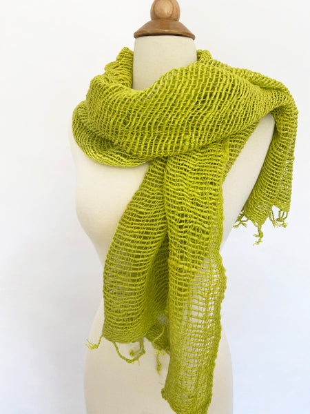 Handwoven Open Weave Cotton Scarf - Lime