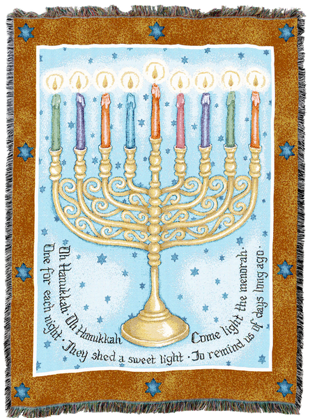 Eight Days-Menorah Woven Cotton Throw Blanket by Judy Hand©