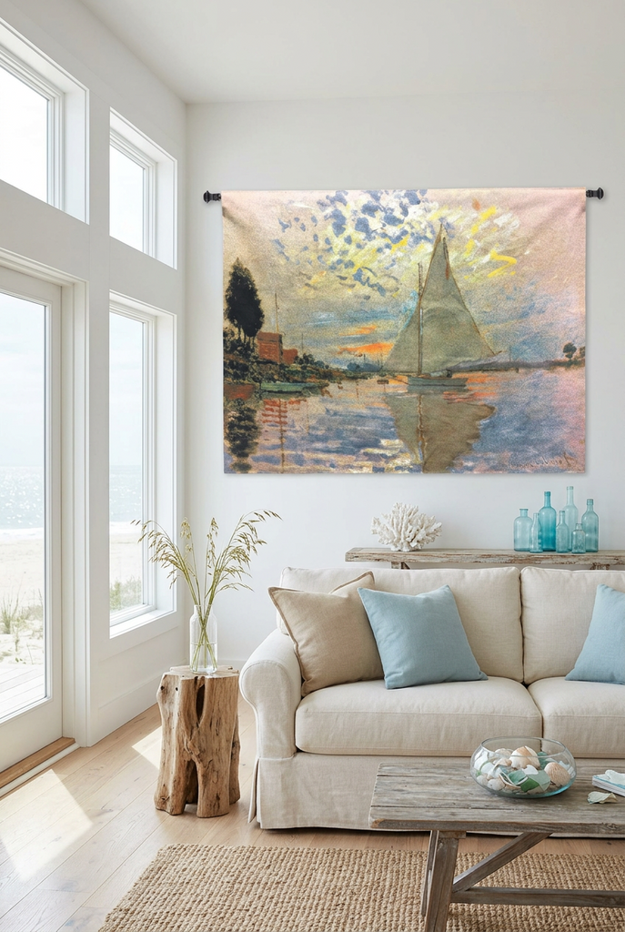 Claude Monet© Sailboat At Le Petit Gennevilliers Wall Tapestry|3 Sizes