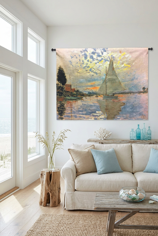 Claude Monet© Sailboat At Le Petit Gennevilliers Wall Tapestry|3 Sizes