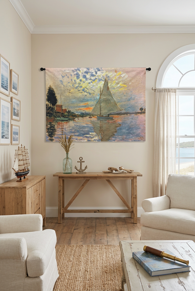 Claude Monet© Sailboat At Le Petit Gennevilliers Wall Tapestry|3 Sizes