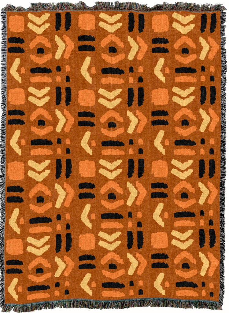 Mudcloth Black and Orange Woven Cotton Throw Blanket