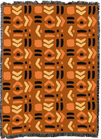 Mudcloth Black and Orange Woven Cotton Throw Blanket