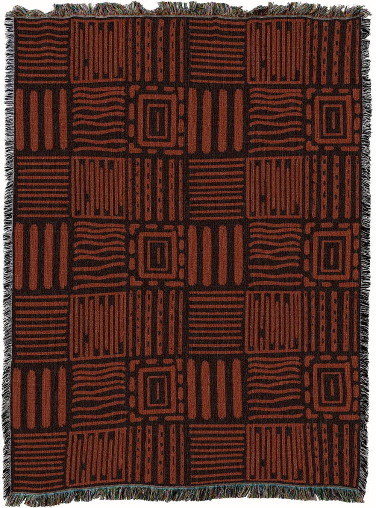 Mudcloth Orange Pattern Woven Cotton Throw Blanket