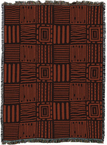 Mudcloth Orange Pattern Woven Cotton Throw Blanket