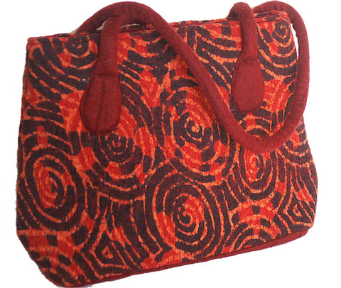Felted Wool/Cotton Pop Art Tote Shoulder Bag - Red Swirls One-of-a-Kind