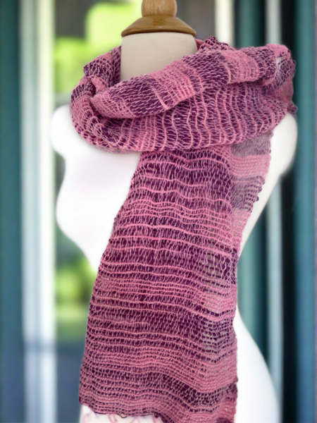 Handwoven Open Weave Cotton Scarf - Pink-Purple