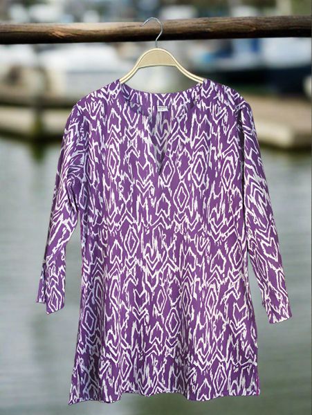 Ikat Kurti Cotton Tunic -Purple/White Ikat