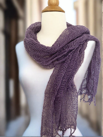 Handwoven Open Weave Cotton Scarf - Purple Sage