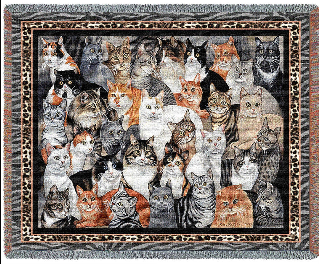 Purrfect Cates Woven Cotton Throw by Helen Vladykina©