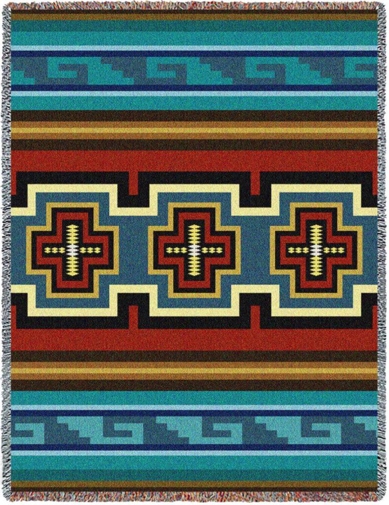 Southwest Sarkoy Turquoise Geometric Woven Throw Blanket