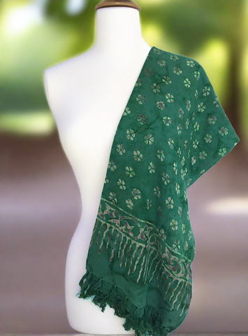 Batik Rayon Sarong with Fringed Ends -Forest Green