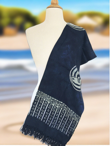 Batik Rayon Sarong with Fringed Ends -Midnight Blue