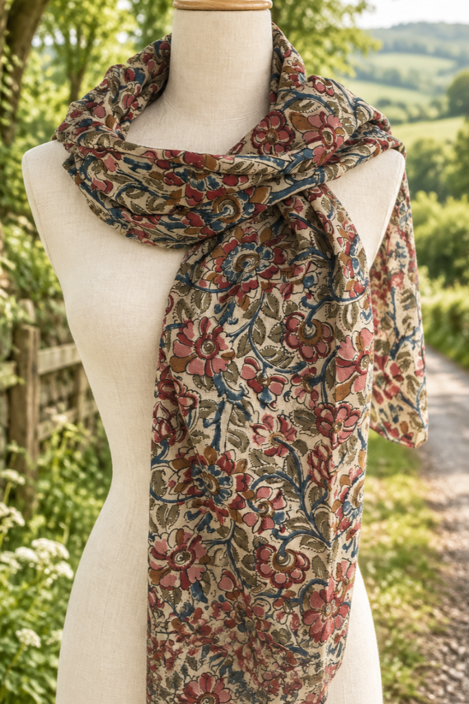 Natural Dye Cotton Block Print Scarf VII