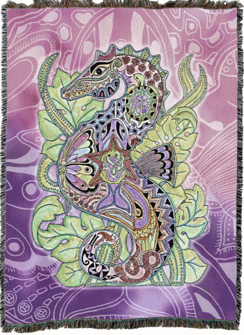Seahorse Woven Cotton Throw Blanket by Sue Coccia©