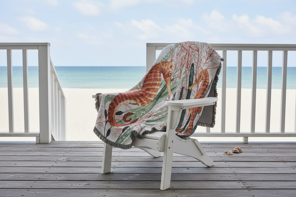Seahorse Treasurers Woven Cotton Throw Blanket by Grace Popp©