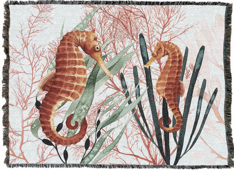 Seahorse Treasurers Woven Cotton Throw Blanket by Grace Popp©