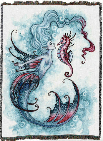 Seahorse Crush Woven Cotton Throw Blanket by Amy Brown©