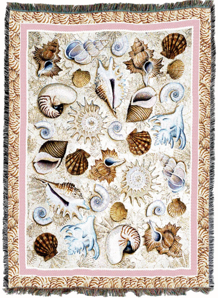 Seashells Woven Cotton Throw Blanket by Helen Vladykina©