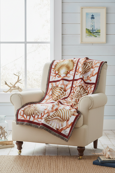 Shells and Coral Woven Cotton Throw Blanket by Stephanie Stouffer©
