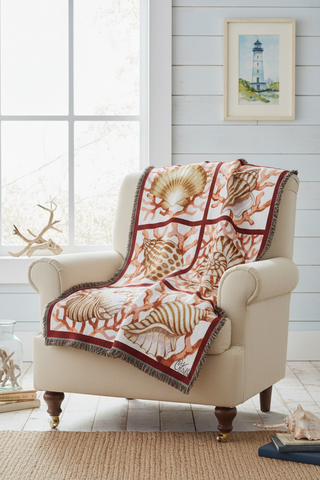 Shells and Coral Woven Cotton Throw Blanket by Stephanie Stouffer©