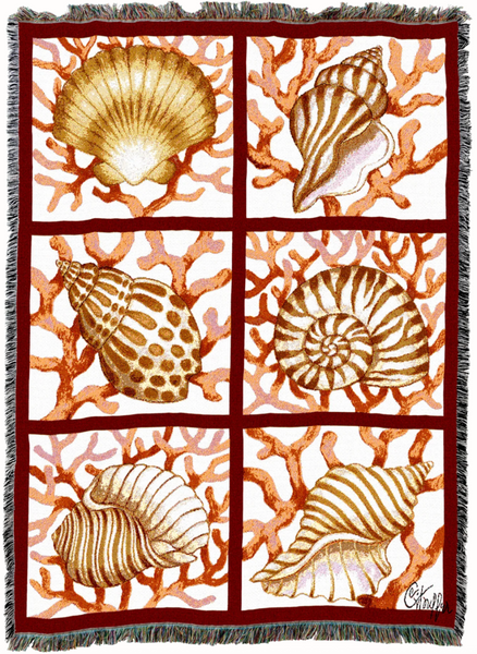 Shells and Coral Woven Cotton Throw Blanket by Stephanie Stouffer©